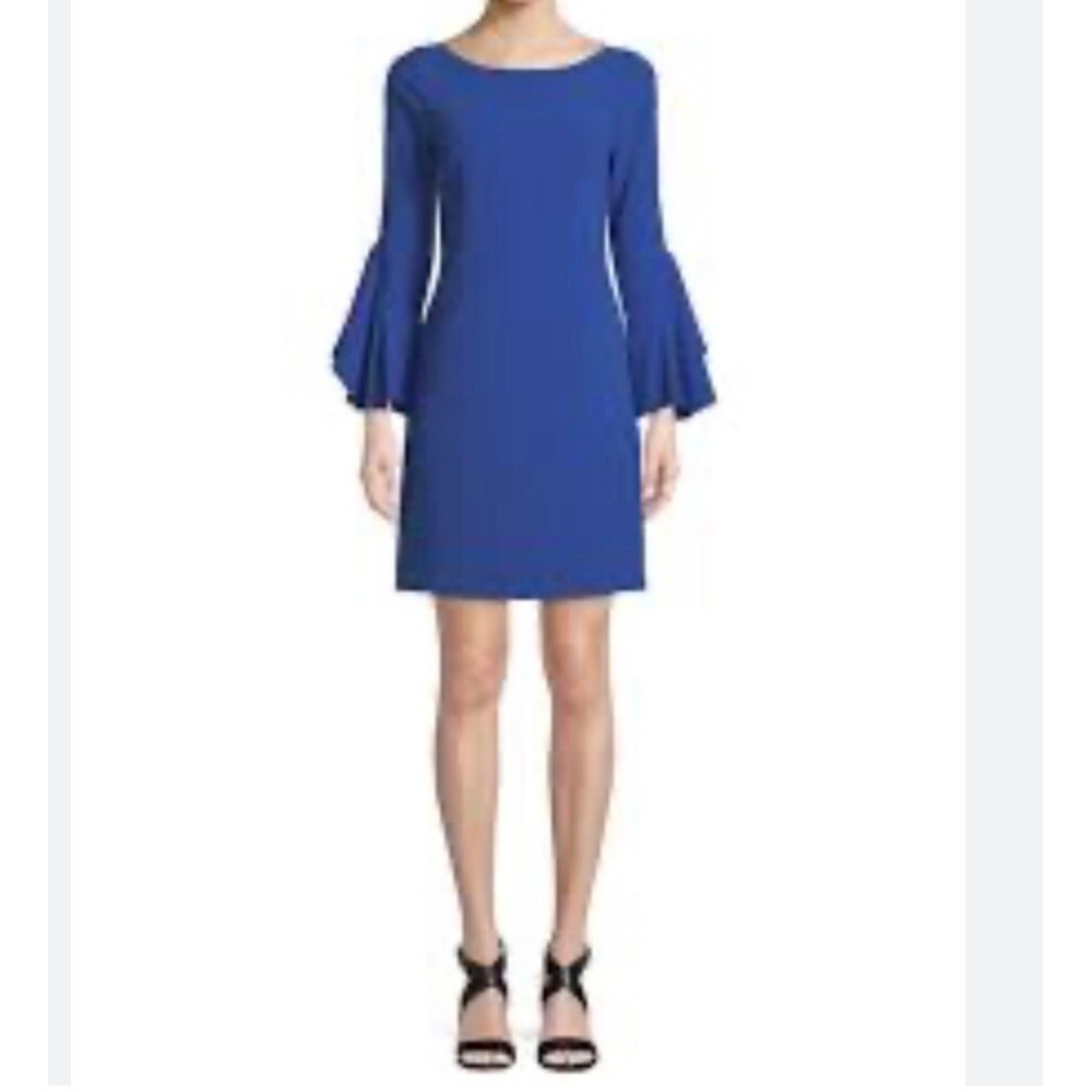 Elie Tahari Dori Boat Neck Sheath Dress Size 4 Royal Blue Wide Sleeves Zipper